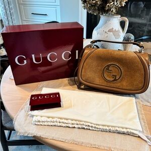 Gucci Blondie Large Brown Suede Top Handle Bag
